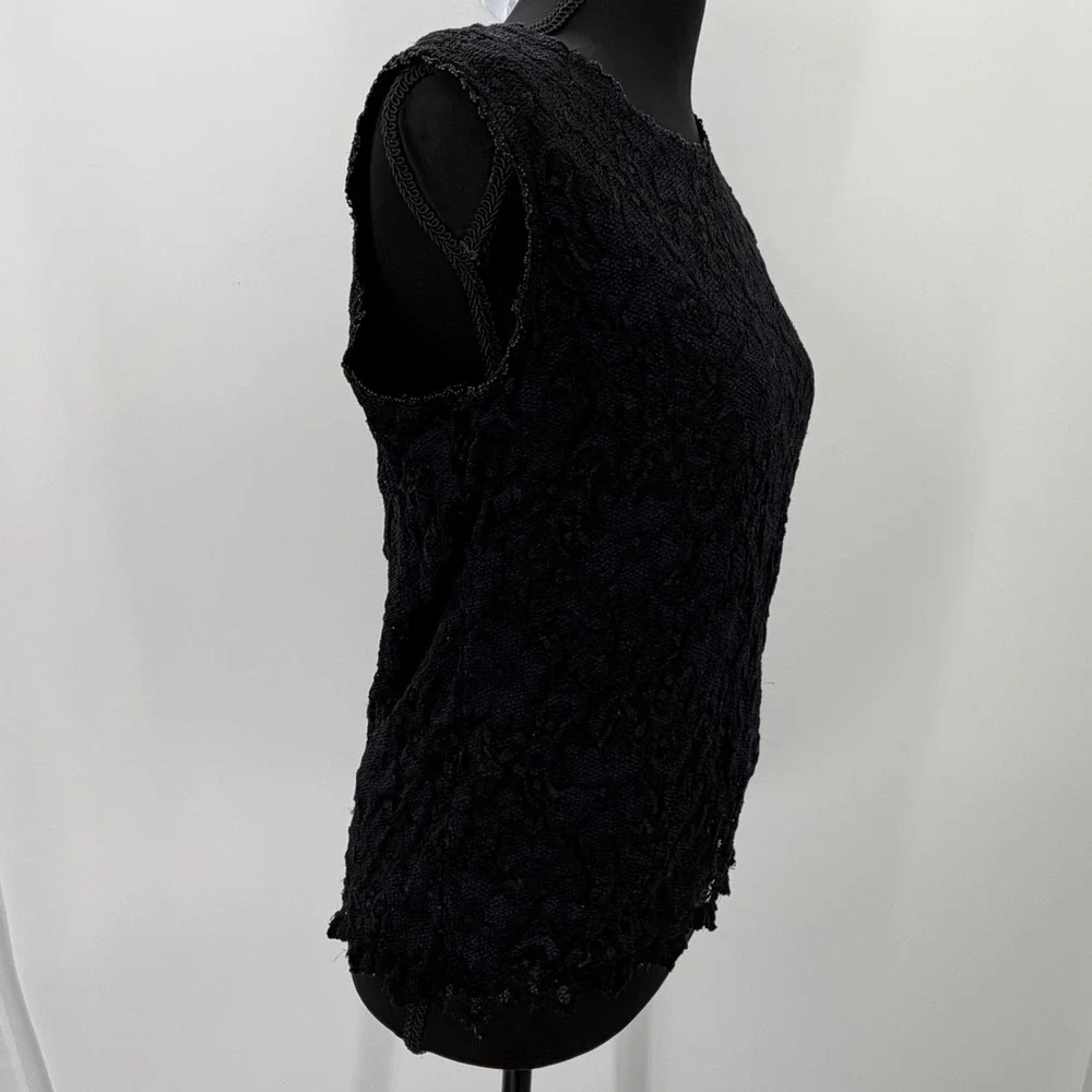 Softwear by Mark Singer Lace Tank Top Sleeveless Floral Black Vintage Style S/M